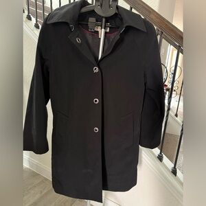 London Fog Trench Coat. No top button-not noticeable and needed due to top clip.